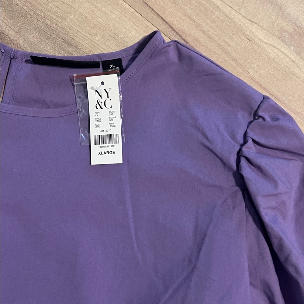 New York & Company Purple Ruched Sleeve Blouse